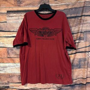 Hard Rock Cafe T-Shirt Men's Red Black XL Cotton Ringer Graphic San Francisco